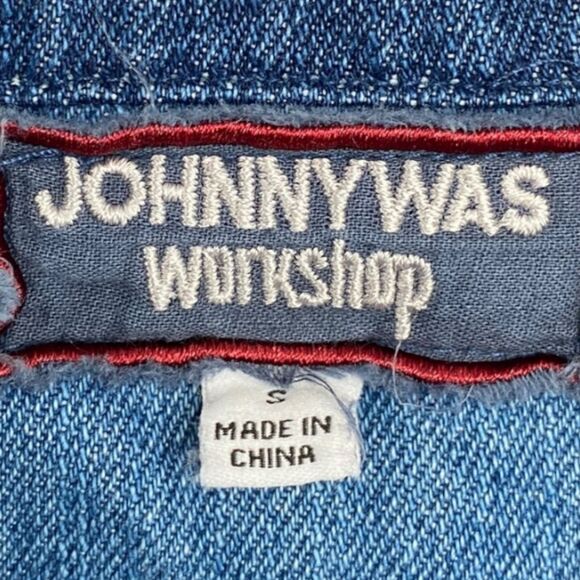 Johnny Was Floral Embroidered Denim Jacket Boho Patchwork Blue Jean Small - Picture 9 of 11